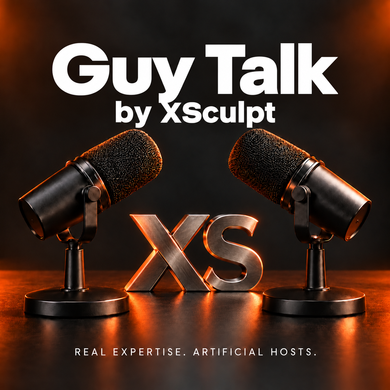 Guy Talk by XSculpt artwork: two black microphones and a metal XS emblem.