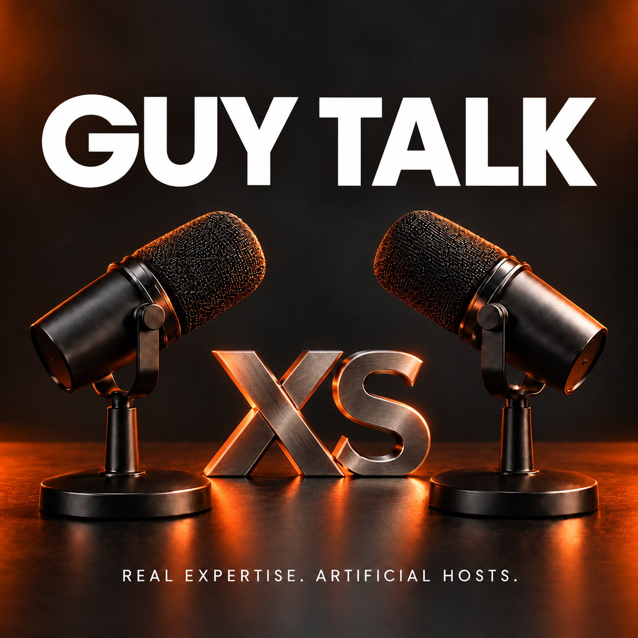 Two black microphones and the XS emblem on the approved Guy Talk cover.